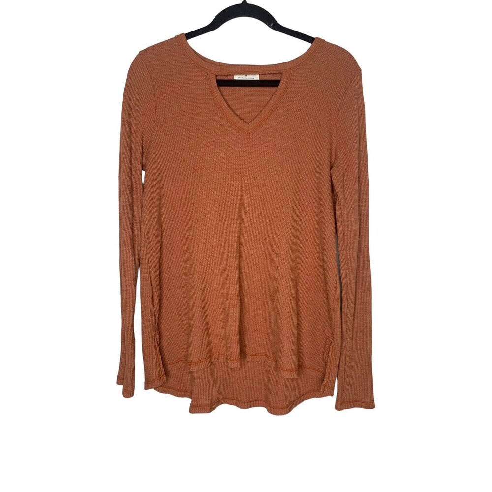 T.I.A Anthropologie Tunic Womens Sz X-Sm Long Sleeve Thermal Waffle Shirt Rust